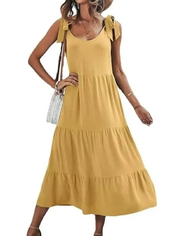 Bow Strap Linen Jumper Midi Dress
