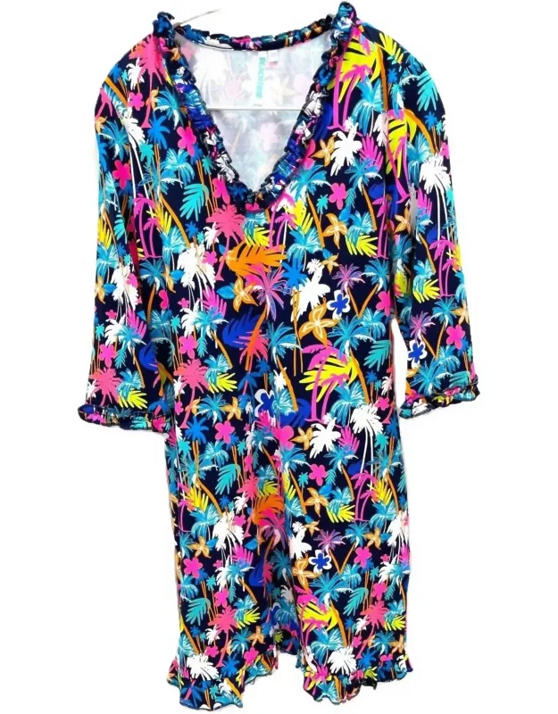 Ruffle V-neck And Hem Palm Tree Print Dress