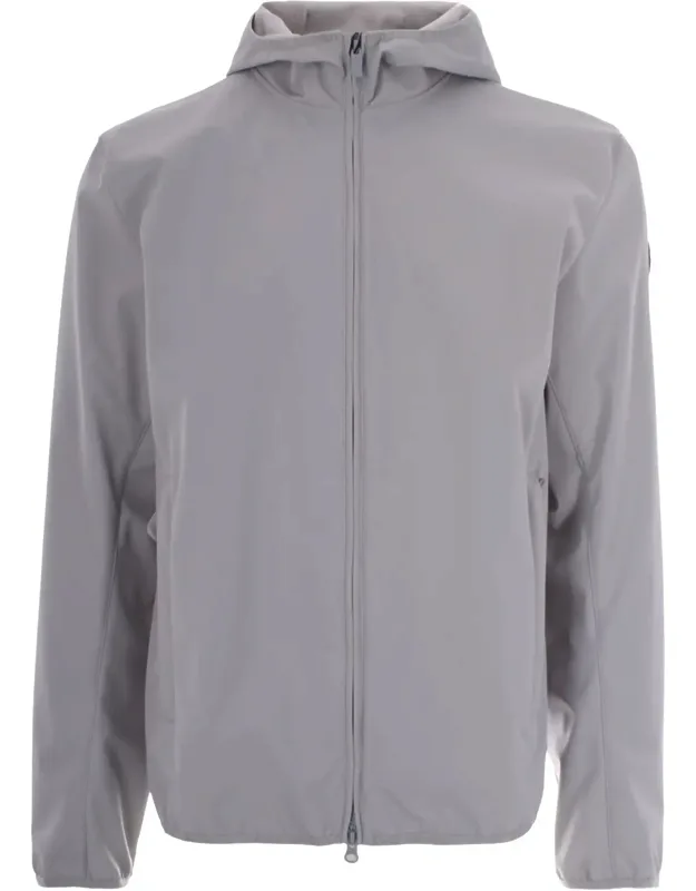 Softshell Casual Jacket With Fixed Hood And Zippered Pockets
