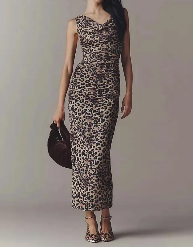 Cowl Neck Ruched Midi Dress