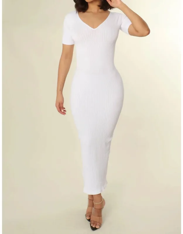 V-neck Bodycon Ribbed Dress
