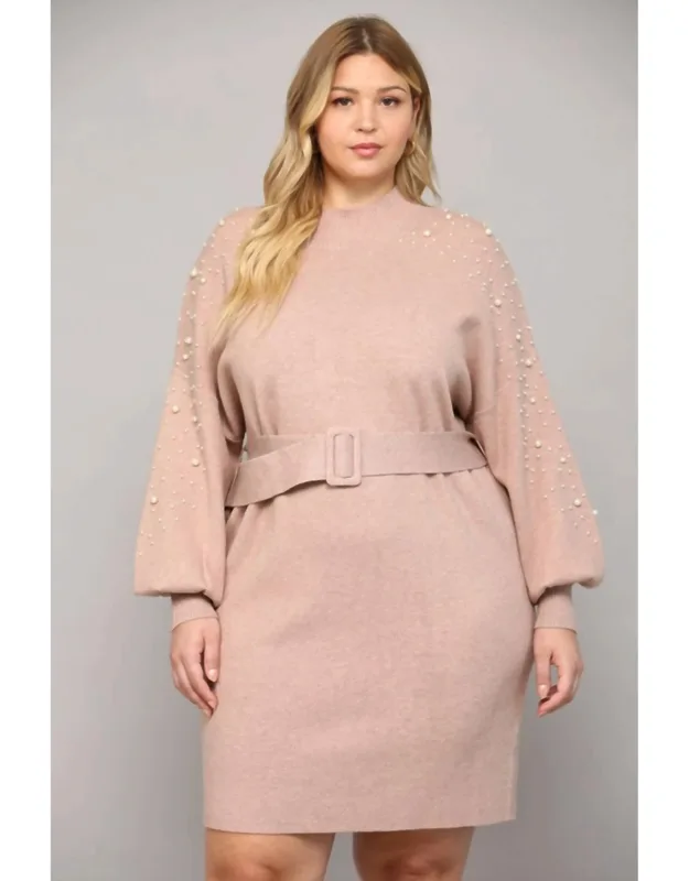 Embellished Belted Sweater Dress