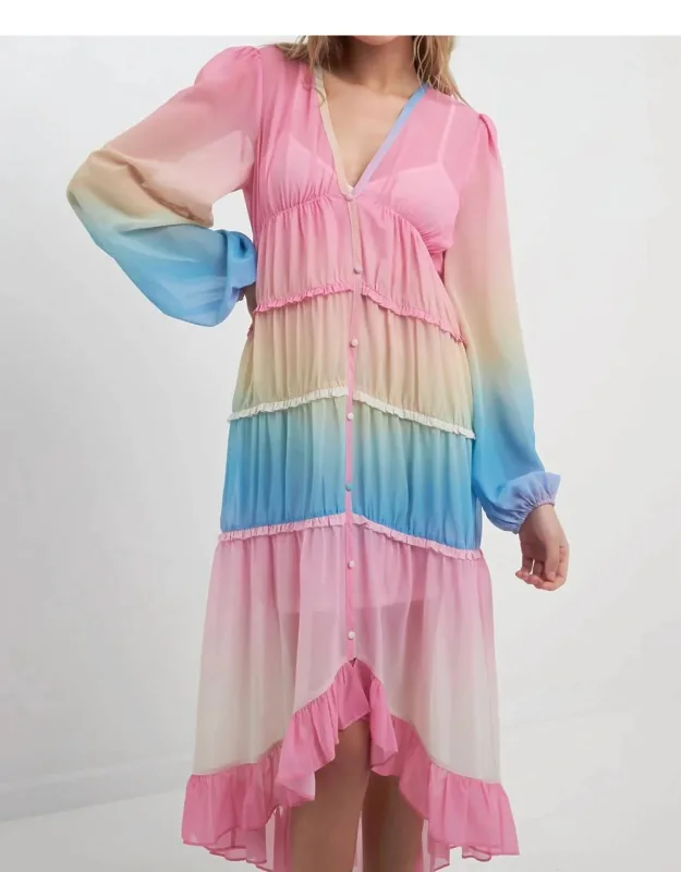 High Low Tie Dye Ruffle Dress
