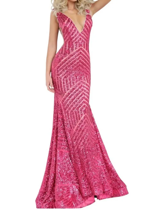 Low V Neck Sequin Sheath Dress