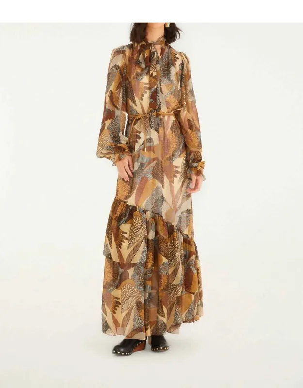 Dotted Macaws Long Sleeve Maxi Dress