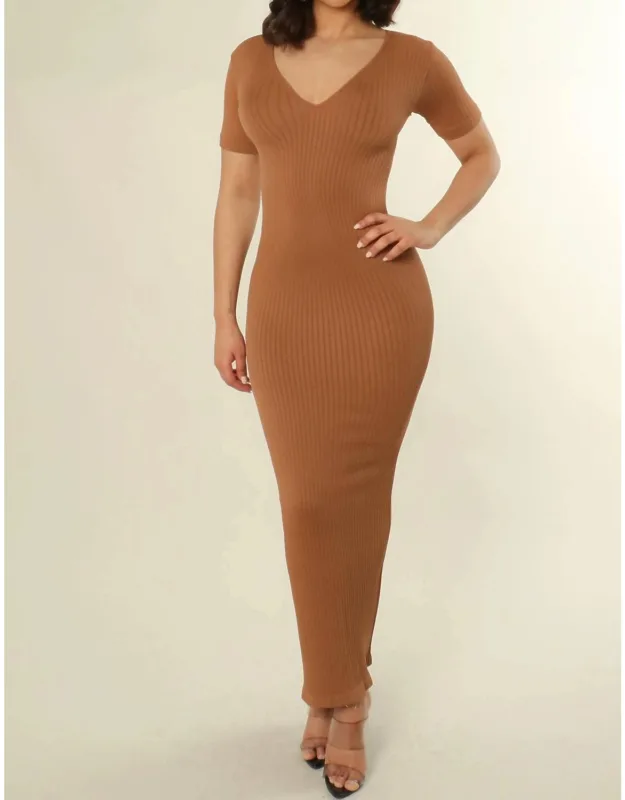 V-neck Bodycon Ribbed Dress