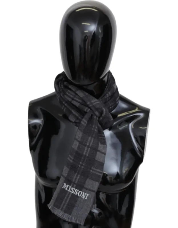 Elegant Plaid Wool Scarf With Logo Embroidery