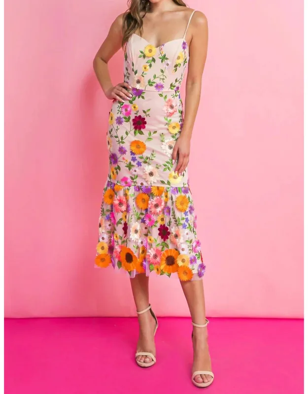 3d Floral Midi Dress