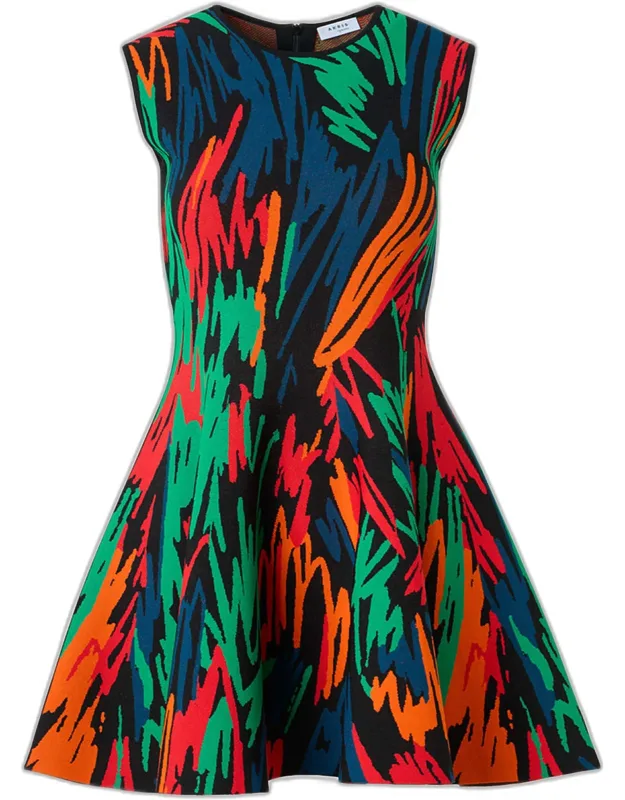 Scribble Jacquard Knit Sleeveless Mini Dress