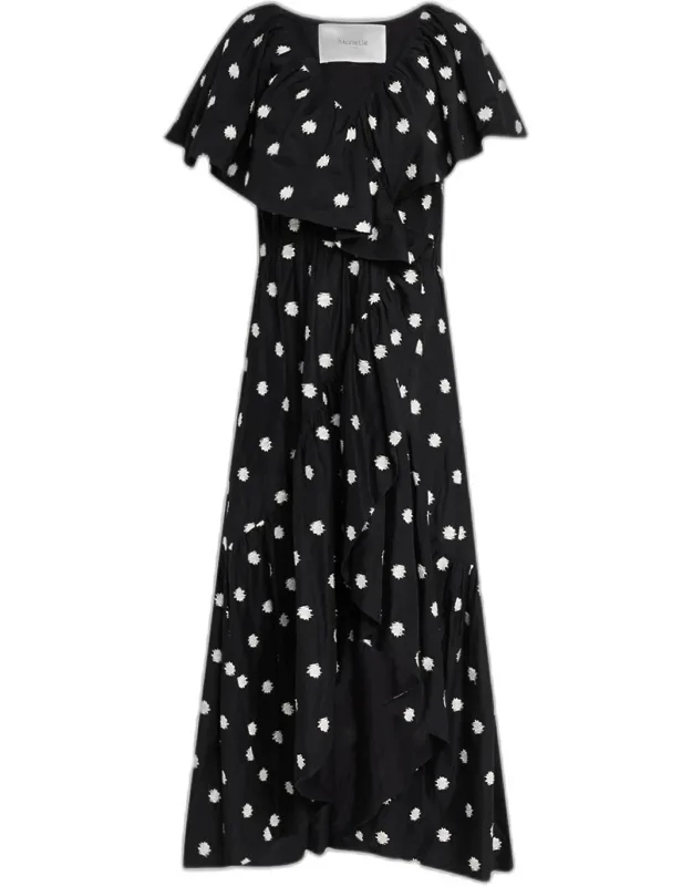 Embroidered Ruffle Midi Dress