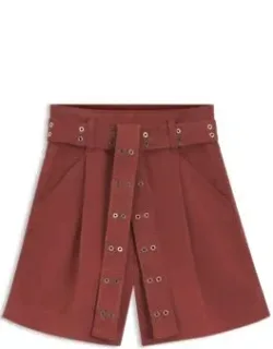 Eyelet-belt Shorts In Stretch Cotton