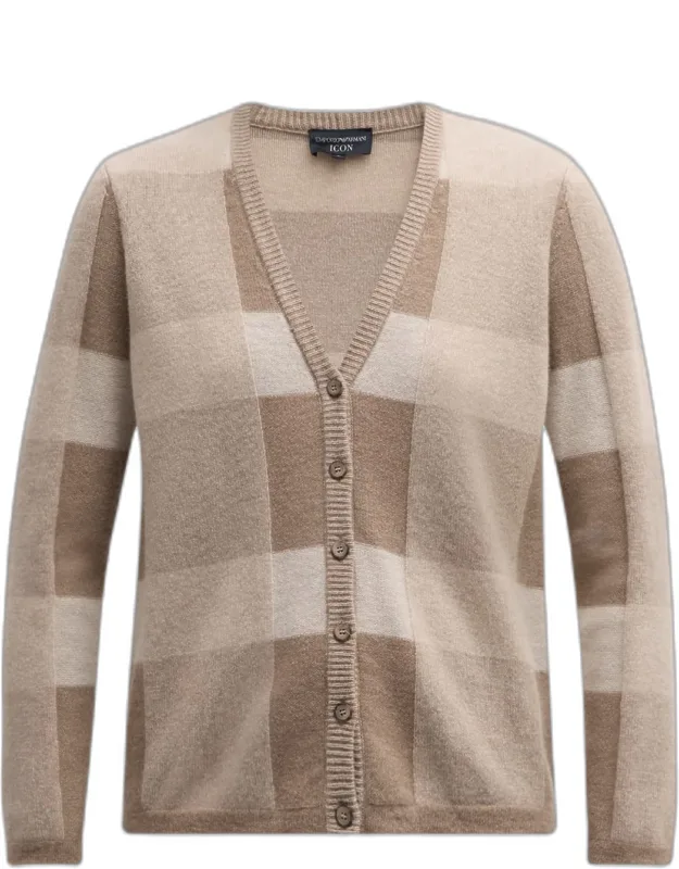 Wool-cashmere Check Cardigan