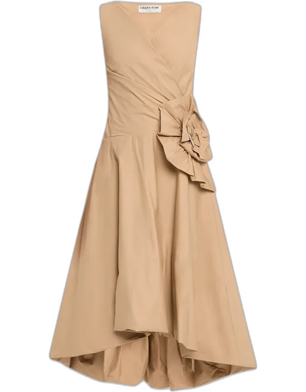 Sleeveless High-low Rosette Midi Dress
