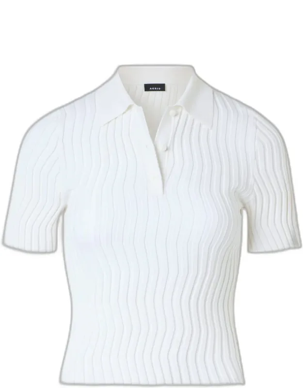 Zigzag Rib Knit Polo Sweater