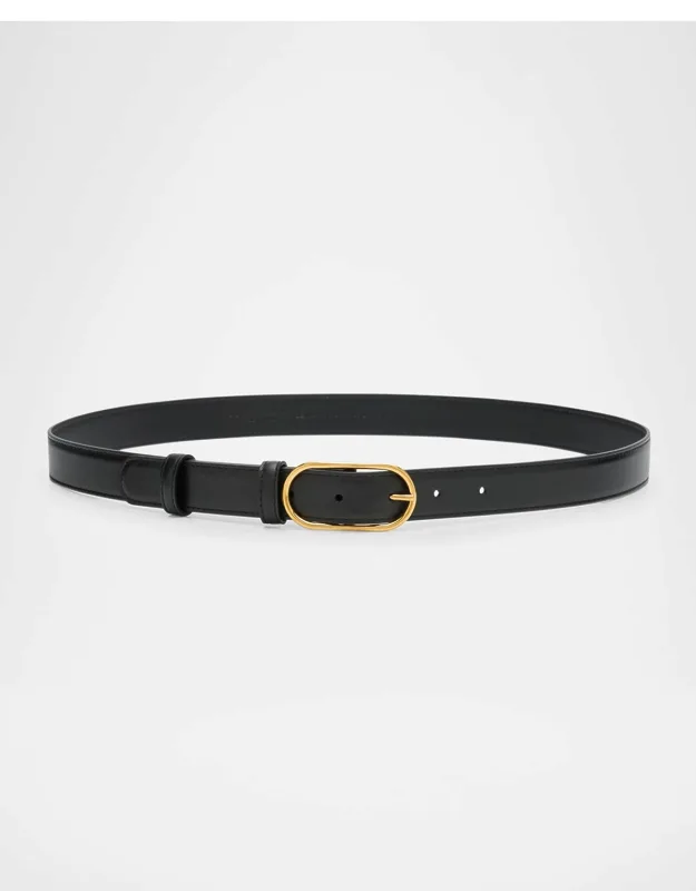 Oval Buckle Calfskin Leather Belt