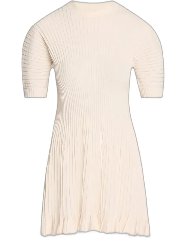 Ribbed Puff-sleeve Mini Dress