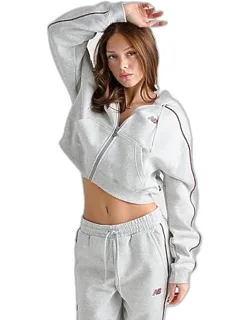 Piped Cropped Full-zip Hoodie