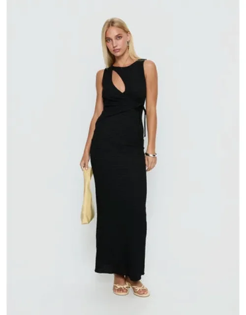 Jessamyn Halter Maxi Dress With Plunge Neckline & Tie Detail