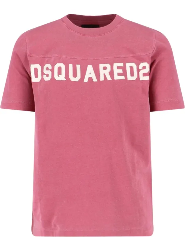 Logo T-shirt With Used-effect Wash And Ribbed Crew Neck