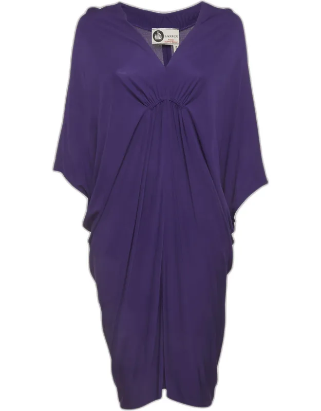 Stretch Knit Ruched V-neck Mini Dress