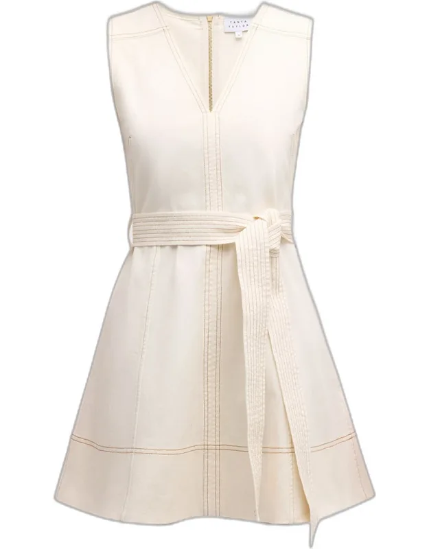 Sleeveless Belted V-neck Denim Mini Dress
