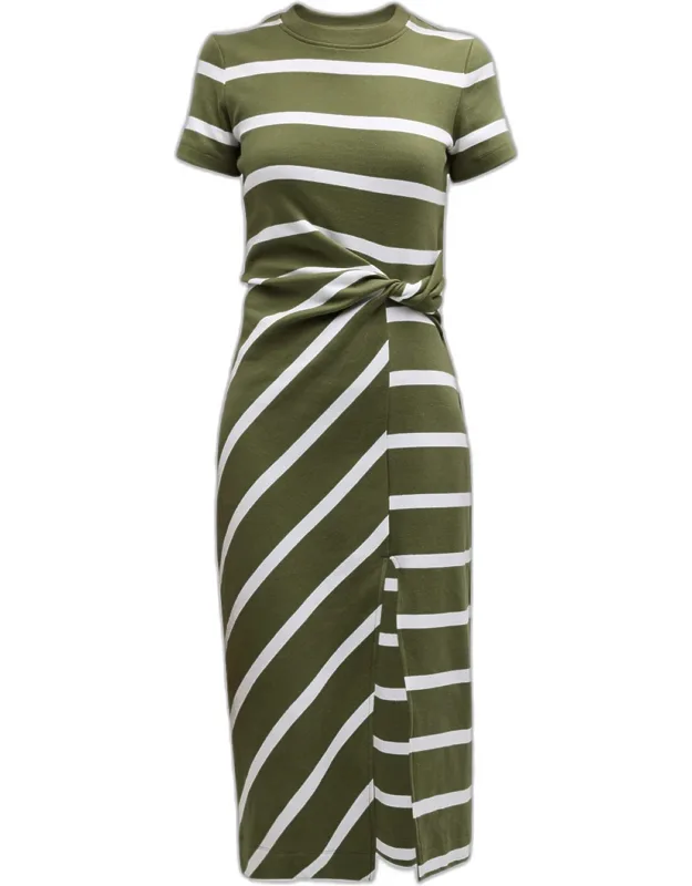 Twisted-waist Striped Midi Dress