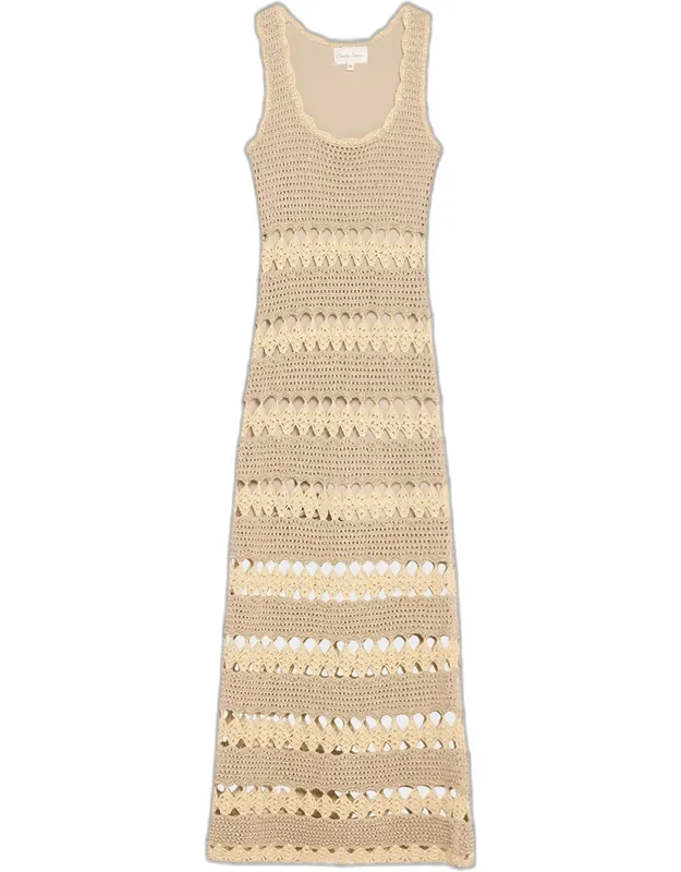 Metallic Crochet Sleeveless Midi Sheath Dress
