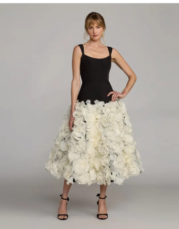 A Line Midi Dress With Floral Hem