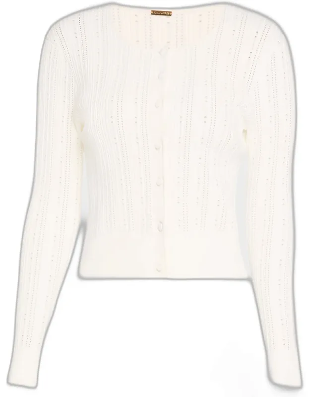Pointelle Compact Jacquard Crewneck Crop Cardigan