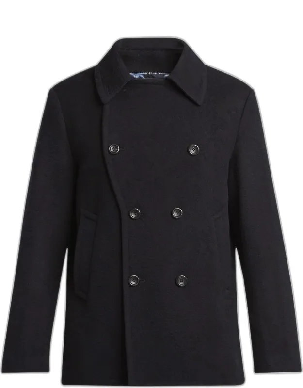 Wool Tonal Jacquard Pea Coat