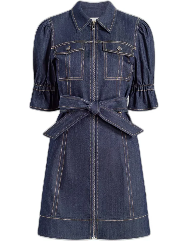 Denim Puff-sleeve Mini Dress