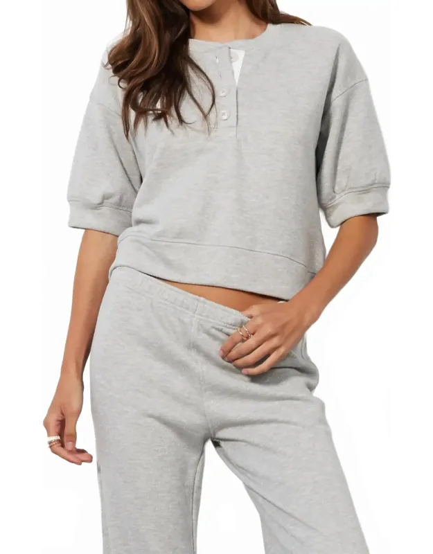 Puff Sleeve Boxy Henley Top