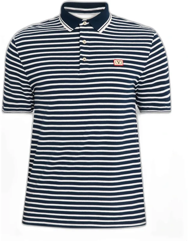 Stripe Cotton Pique Polo Shirt With Vlogo Patch