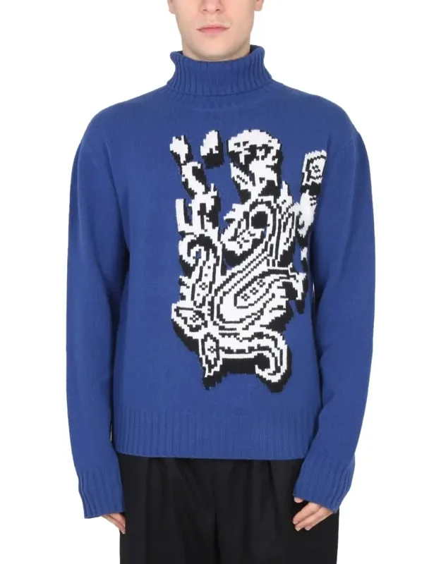 Inlaid Jacquard Turtleneck Sweater