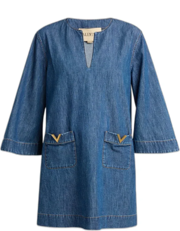 V-logo Denim Mini Dress
