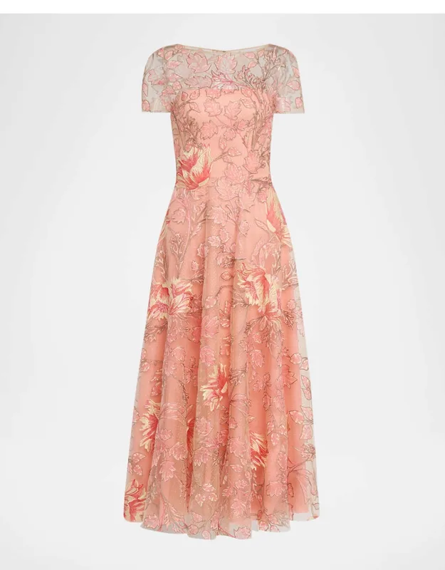 Metallic Floral Embroidered Midi Dress