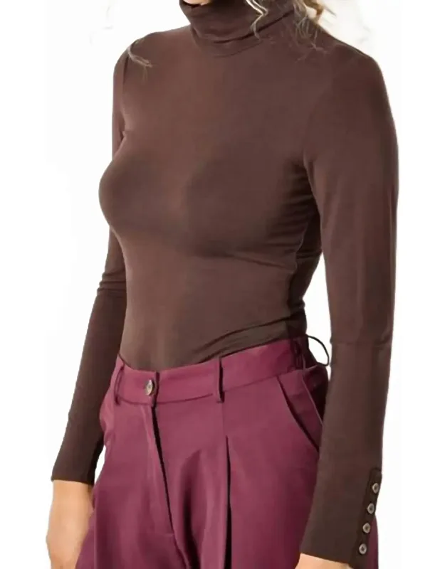 Turtleneck Button Cuff Top