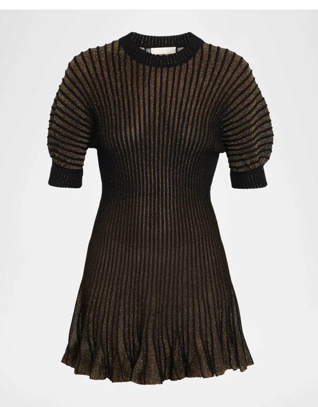Sparkly Knit Puff-sleeve Mini Dress