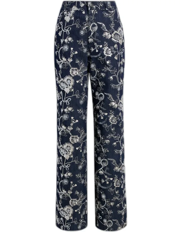 Embroidered Straight-leg Jeans