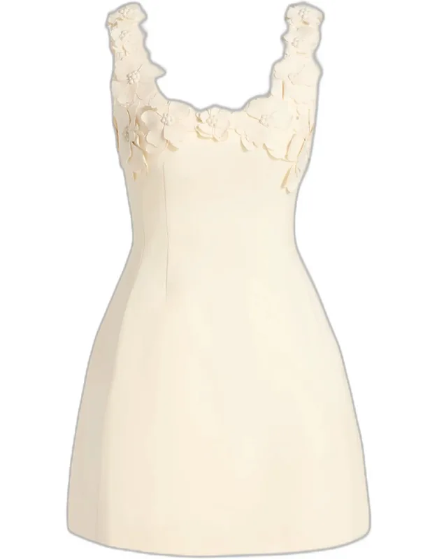 Floral Applique Wool Sculpted Mini Dress