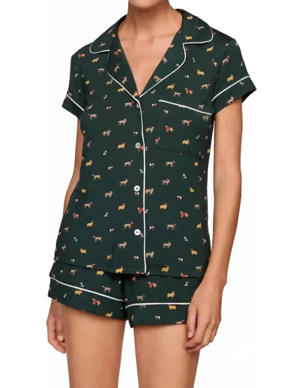Gisele Printed Short Pajama Set In Holiday Dogs