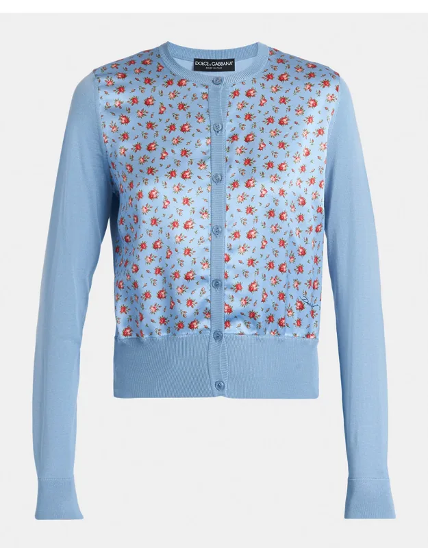 Rose Bouquets-print Silk Satin Cardigan