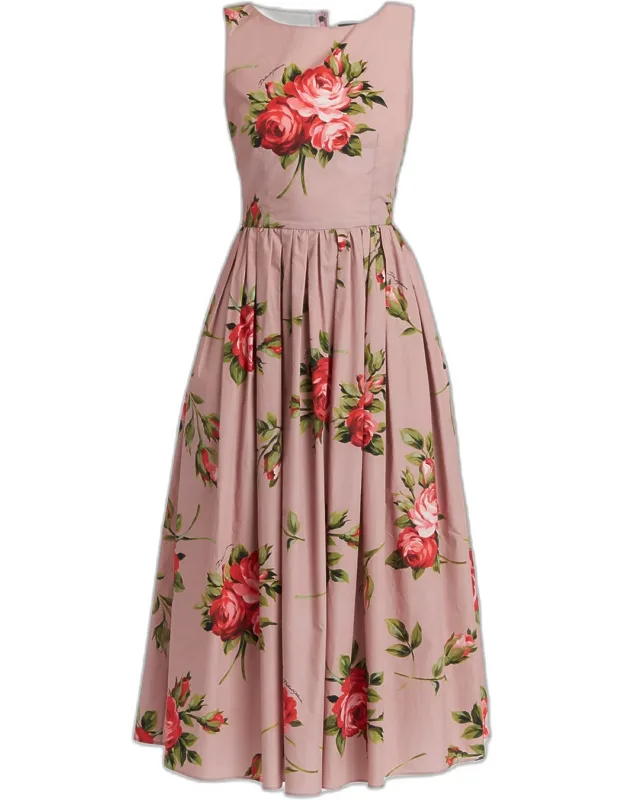 Floral Stretch Cotton Midi Dress