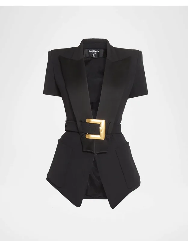 Tailored Short-sleeve Belted Blazer