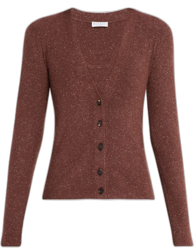 Shimmering Cashmere Stretch Rib V-neck Cardigan