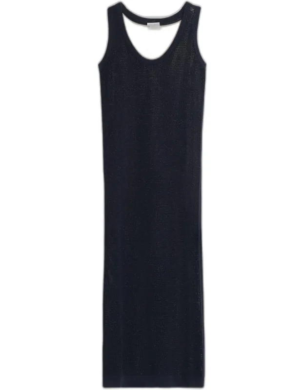 Metallic Textured Open Knit Ankle Tank Dress