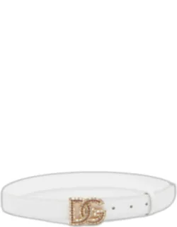 Rhinestone Logo Calfskin Belt