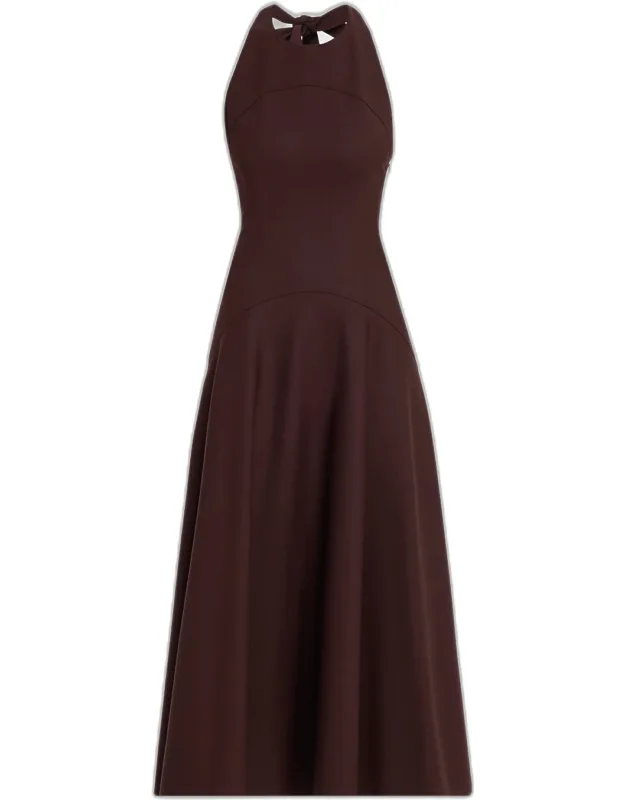 Sleeveless Stretch Wool Halter Midi Dress