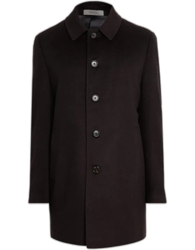 Wool Single-breasted Balmacan Overcoat