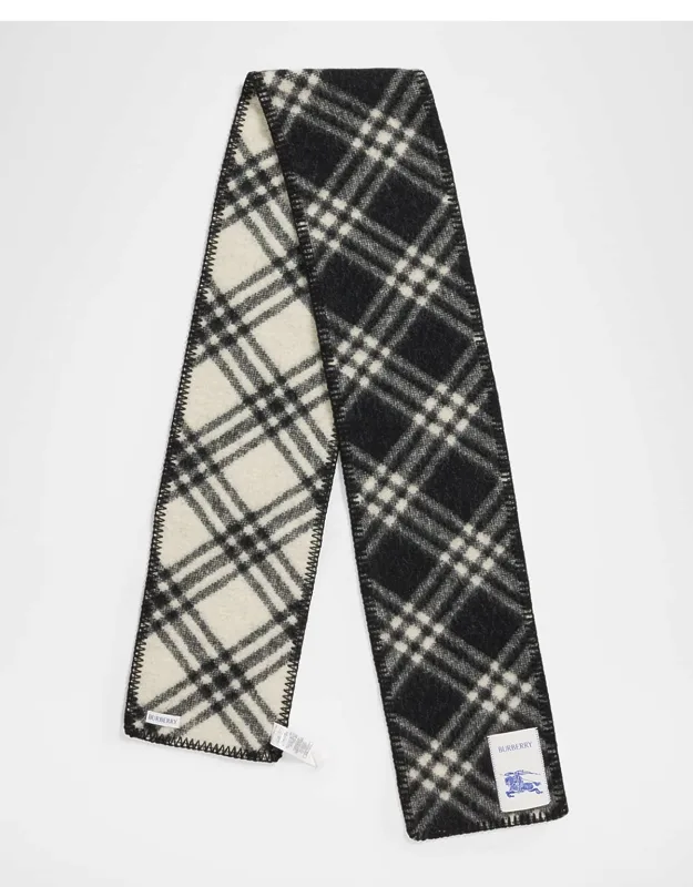 Narrow Check Wool Scarf